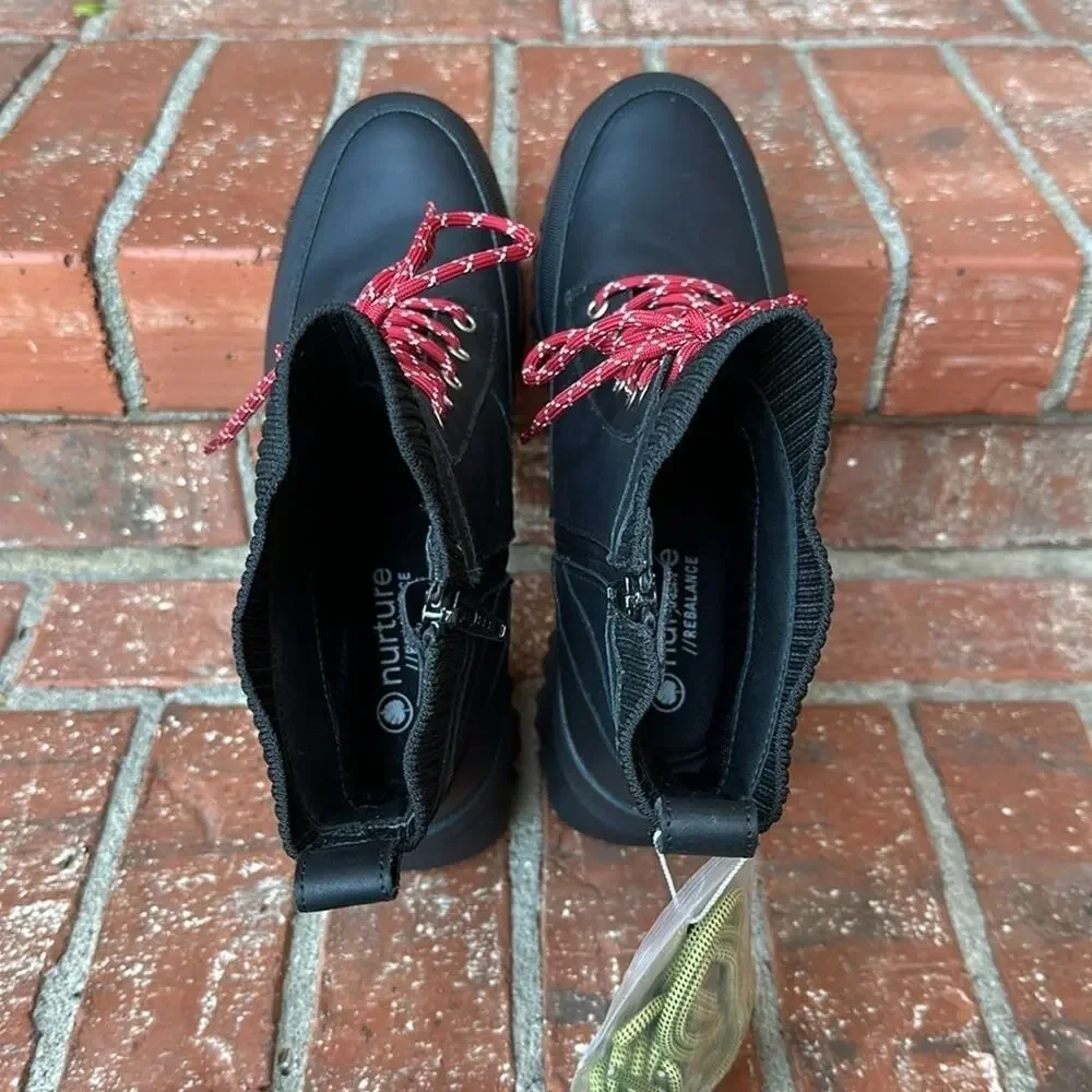 Nurture Whitney Water Resistant Leather Platform Boots Black Lug Sole Combat 7.5 - Picture 6 of 8